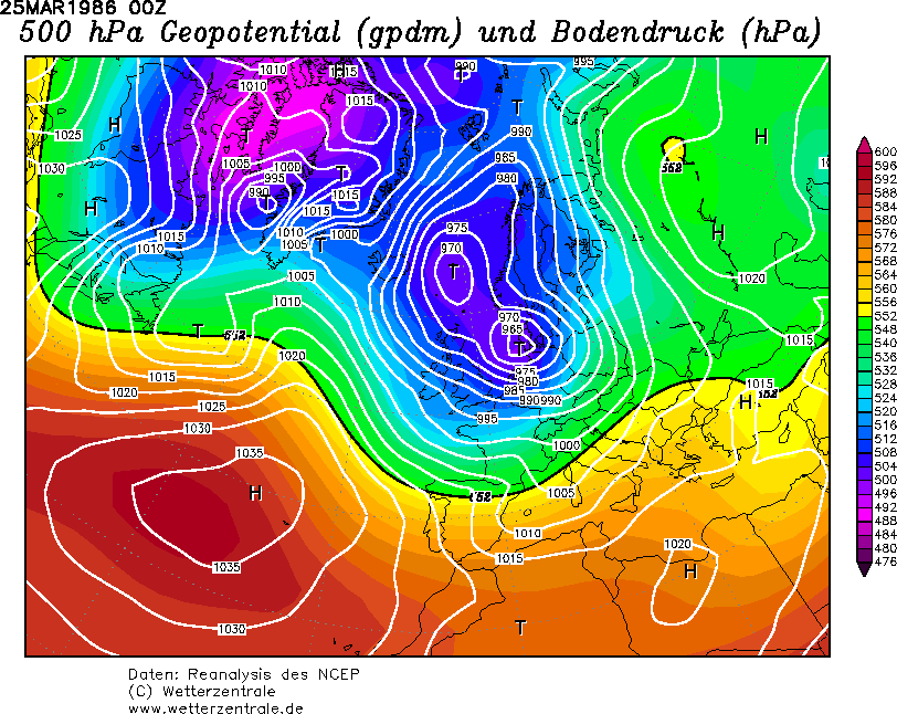 Situation atmsophérique le 25 mars 1986