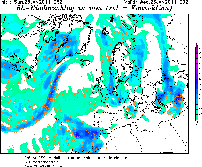 Précipitations prévues par GFS